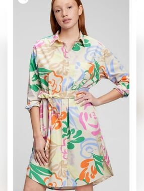 NWT Womens GAP Floral Print Shirt Dress